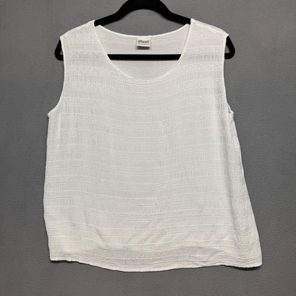 CP Shades‎ Tank Top Rayon Textured Sleeveless Shell Medium White Casual Summer